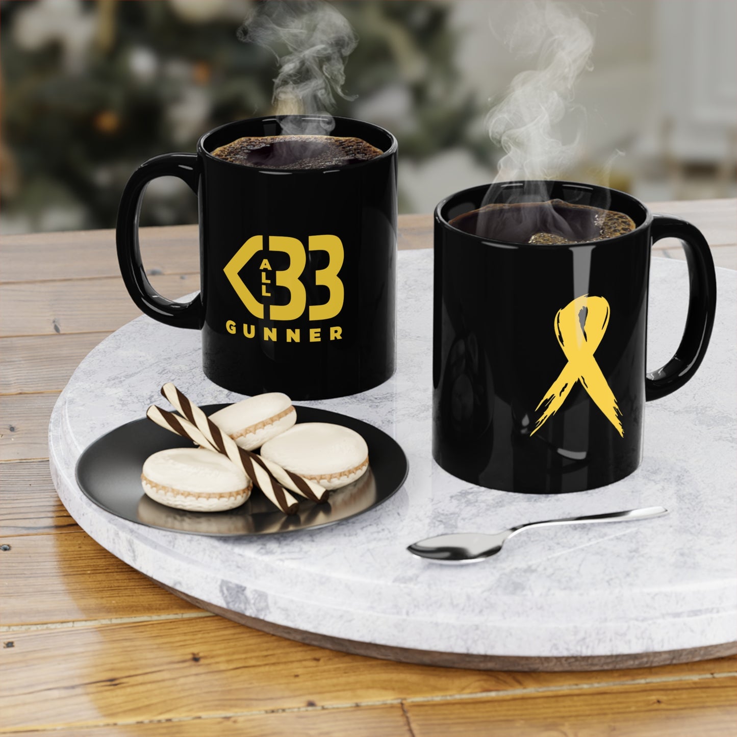 All Heart Gunner Black Coffee Mug - 11oz with Bold Gold Design