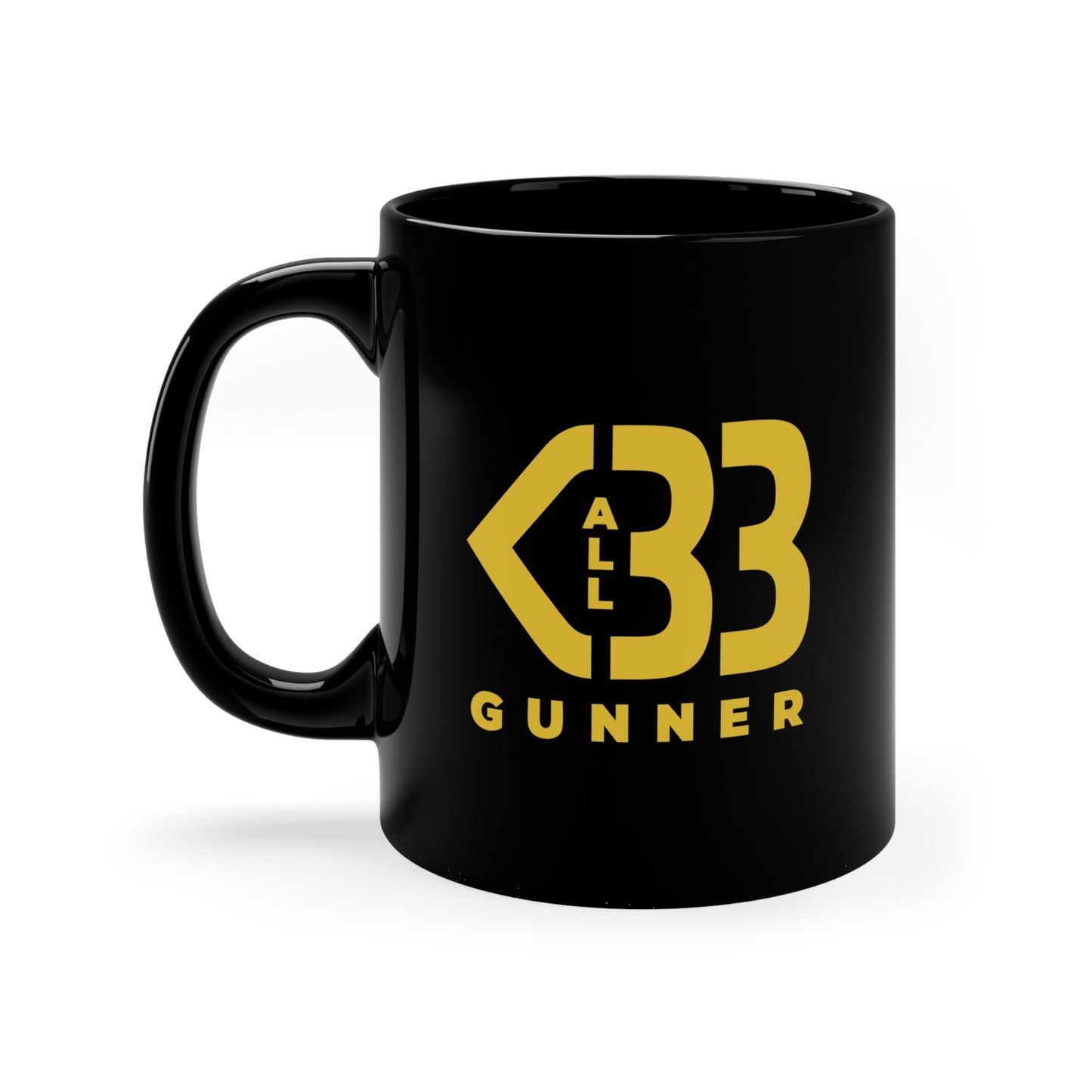 All Heart Gunner Black Coffee Mug - 11oz with Bold Gold Design